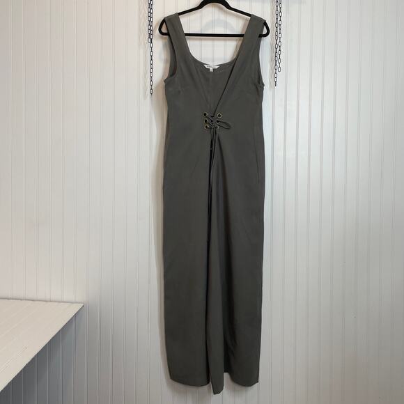 BCBGeneration Women’s Green Gray Lace Up Front Wide Leg Jumpsuit Size L - Picture 2 of 10